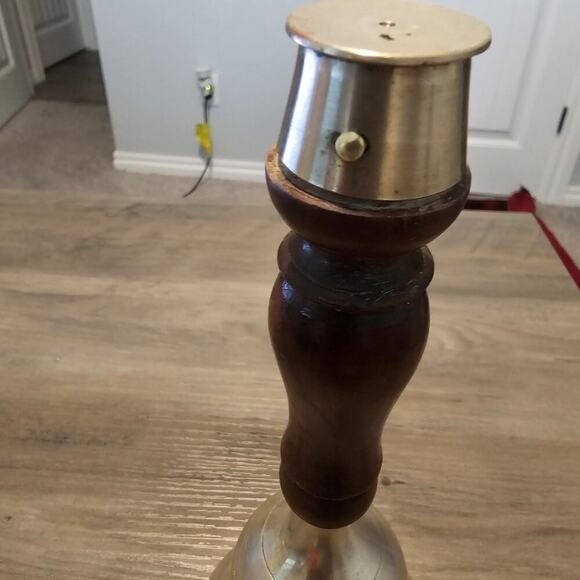 Vintage Brass Wood Hand Bell Etched Feather MCM Classic Collectible India 8.5" - Picture 5 of 12